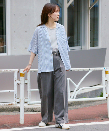 【男女通用】亞麻粘膠開領短袖襯衫