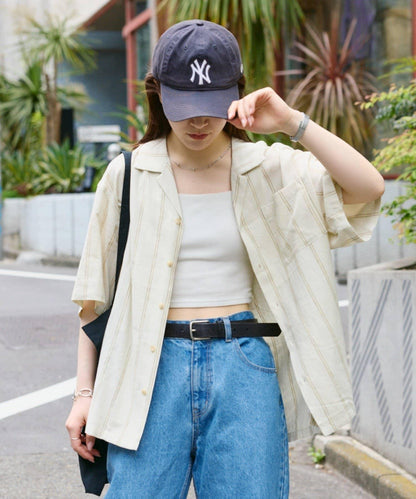 【男女通用】亞麻粘膠開領短袖襯衫