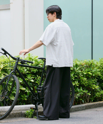 【男女通用】亞麻粘膠開領短袖襯衫