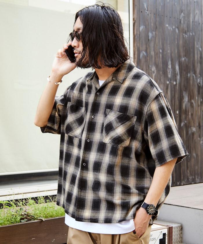 磨邊處理 開領 漸變格子襯衫 短袖