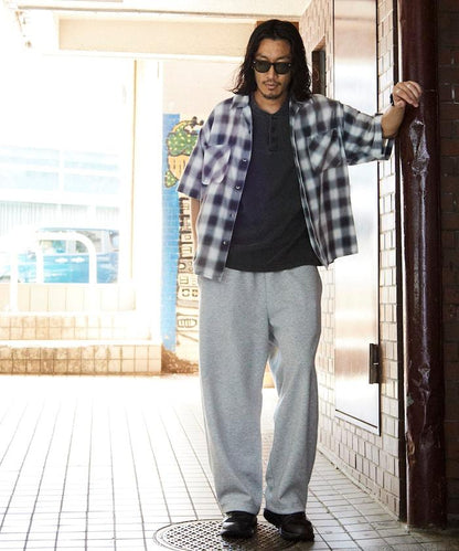 磨邊處理 開領 漸變格子襯衫 短袖