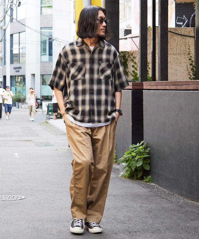 磨邊處理 開領 漸變格子襯衫 短袖