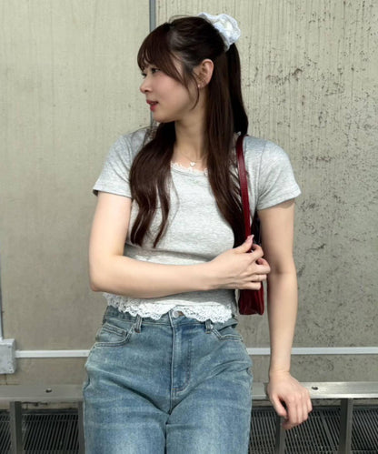【@re.__mi23精選】下襬蕾絲T-shirt