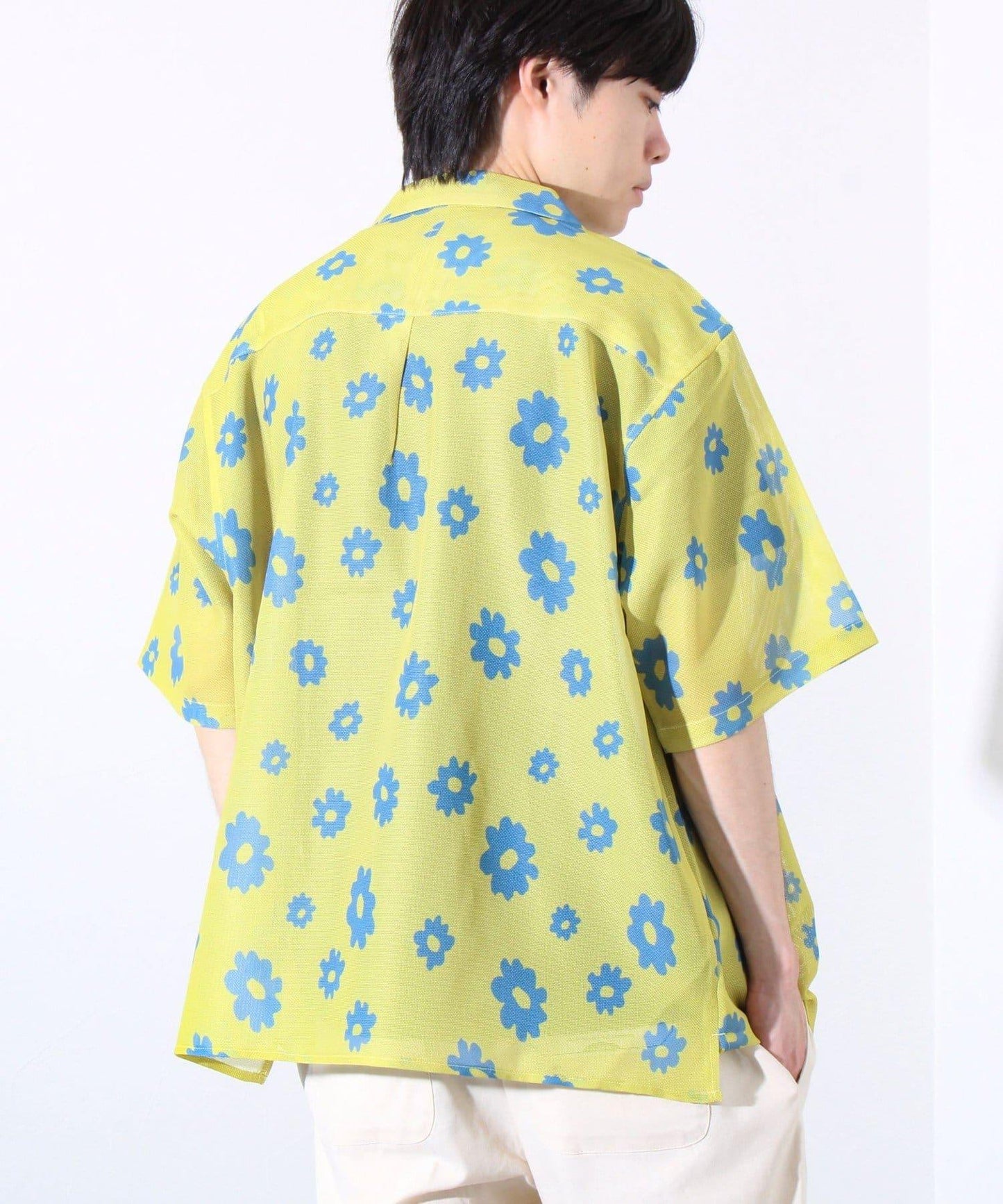 【GLOSTER】花朵網眼襯衫短袖開領襯衫