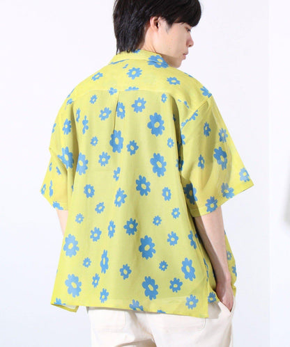 【GLOSTER】花朵網眼襯衫短袖開領襯衫