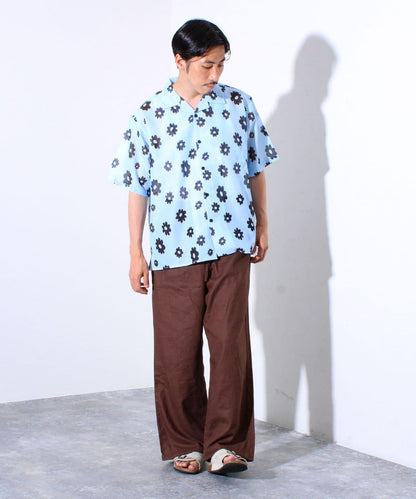 【GLOSTER】花朵網眼襯衫短袖開領襯衫
