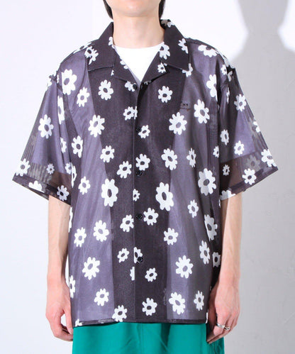 【GLOSTER】花朵網眼襯衫短袖開領襯衫