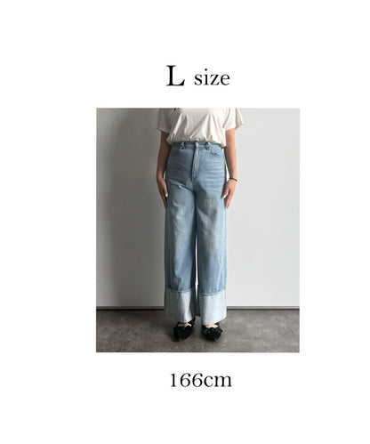 卷邊寬鬆牛仔褲