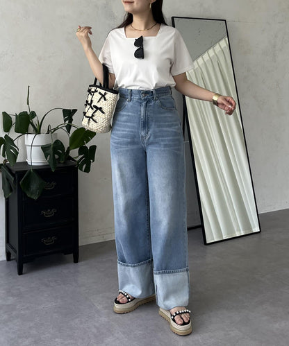 卷邊寬鬆牛仔褲