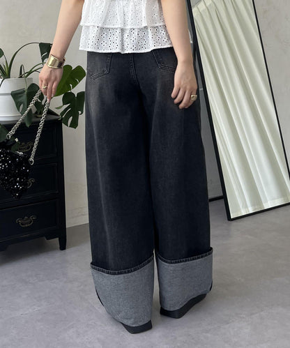 卷邊寬鬆牛仔褲