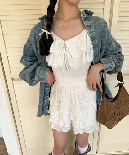 【一件接一件】荷葉邊吊帶背心