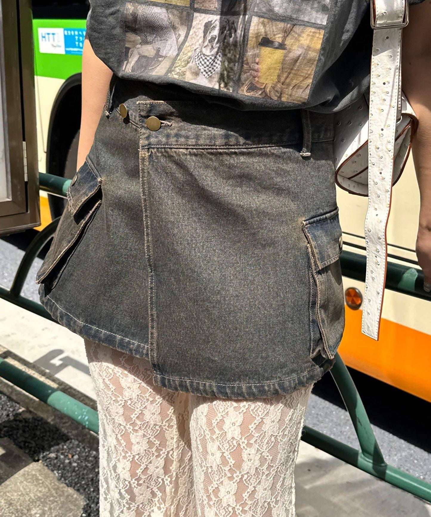 牛仔卷邊裙