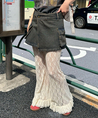 牛仔卷邊裙