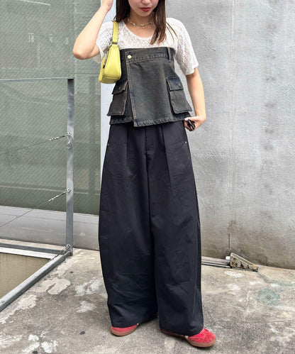 牛仔卷邊裙