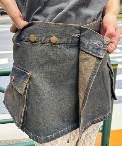 牛仔卷邊裙