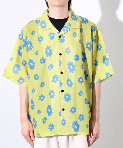 【GLOSTER】花朵網眼襯衫短袖開領襯衫