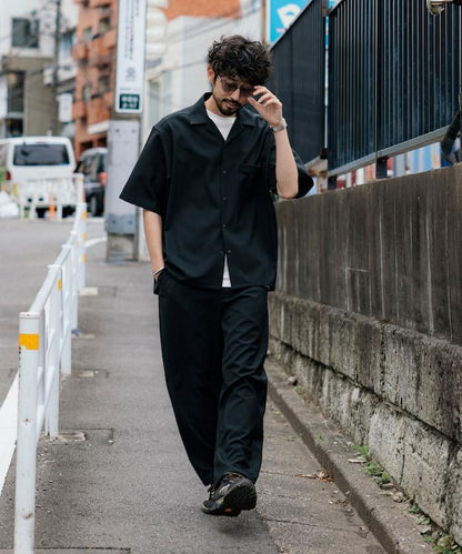 速乾材料 舒適版型 開領襯衫 短袖 亞麻風