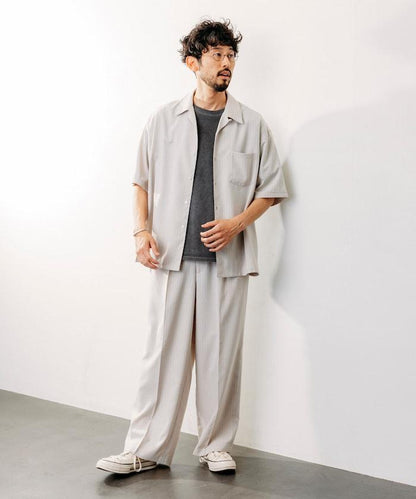 Reflax 功能性材料 輕鬆合身 條紋 開領襯衫 短袖