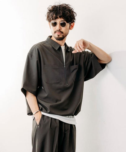 Reflax 功能性材料 輕鬆合身 半拉鍊襯衫 短袖