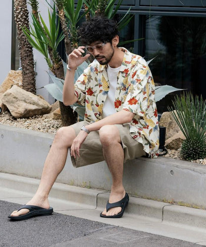 輕鬆合身 可水洗 人造絲 開領 夏威夷襯衫 短袖