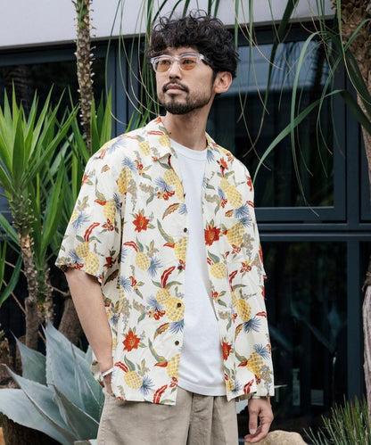 輕鬆合身 可水洗 人造絲 開領 夏威夷襯衫 短袖