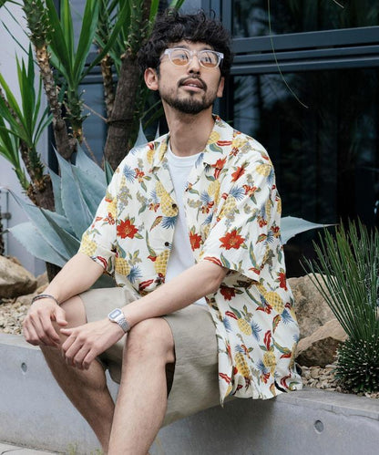 輕鬆合身 可水洗 人造絲 開領 夏威夷襯衫 短袖