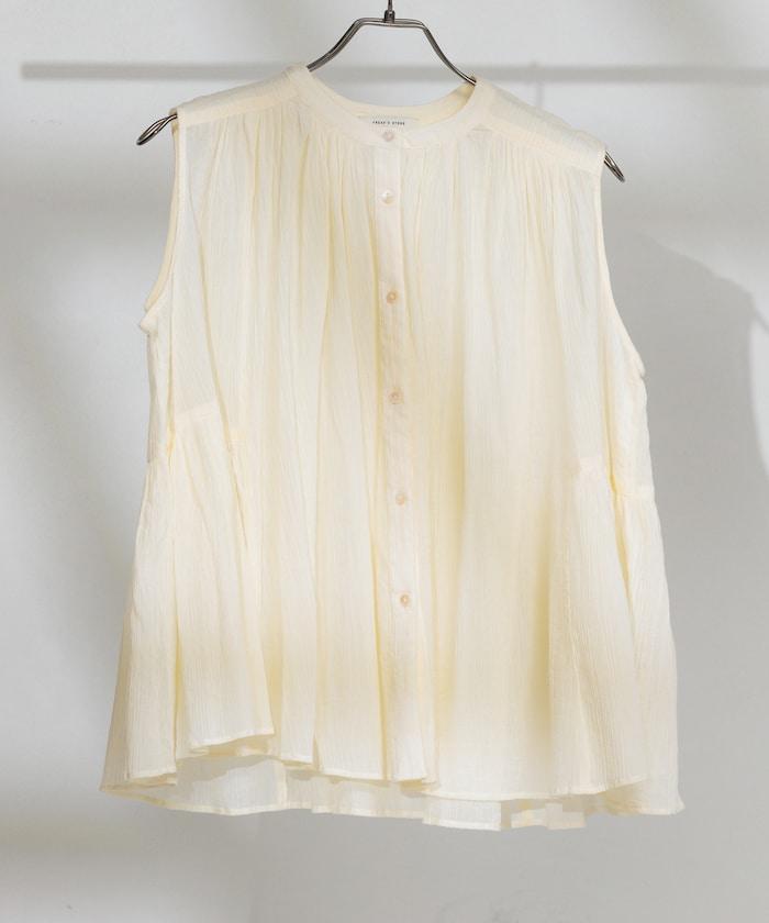 印度棉縐克雷普無袖喇叭袖上衣