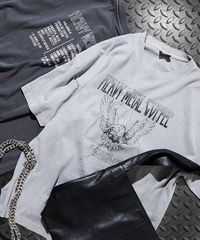 大號剪裁 皮革染色 裂紋印花 圓領T恤 / 重金屬咖啡 【限定推出】