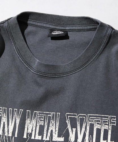 大號剪裁 皮革染色 裂紋印花 圓領T恤 / 重金屬咖啡 【限定推出】