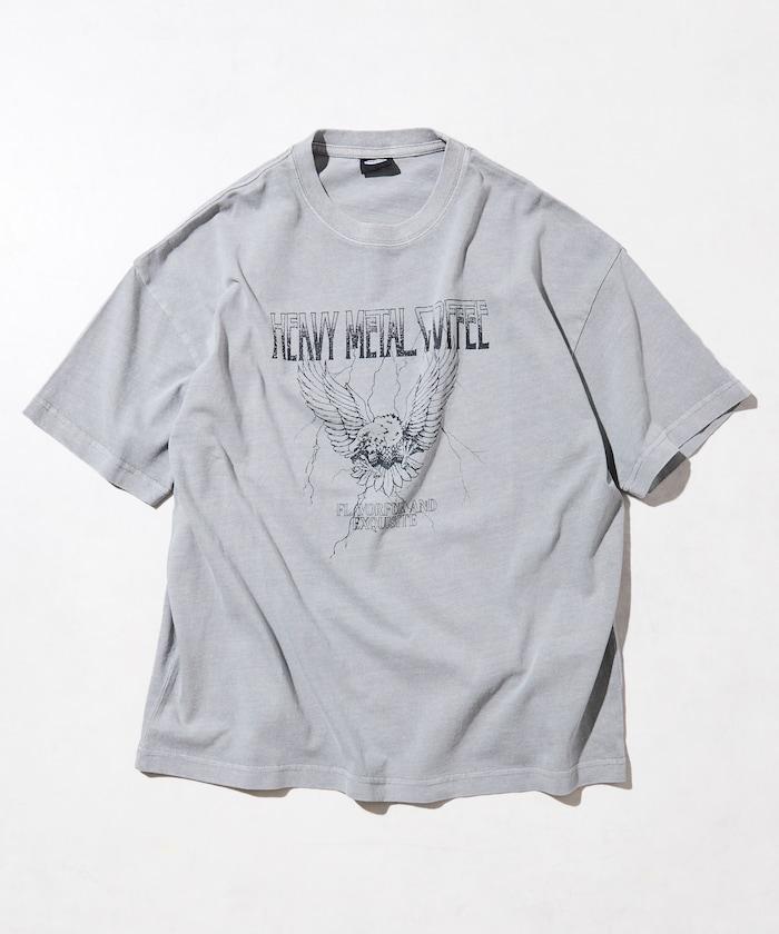 大號剪裁 皮革染色 裂紋印花 圓領T恤 / 重金屬咖啡 【限定推出】