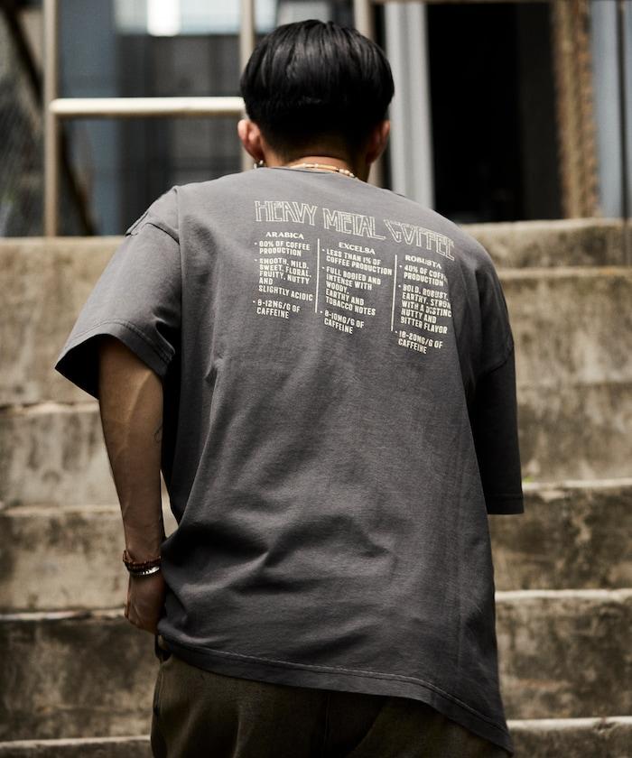 大號剪裁 皮革染色 裂紋印花 圓領T恤 / 重金屬咖啡 【限定推出】