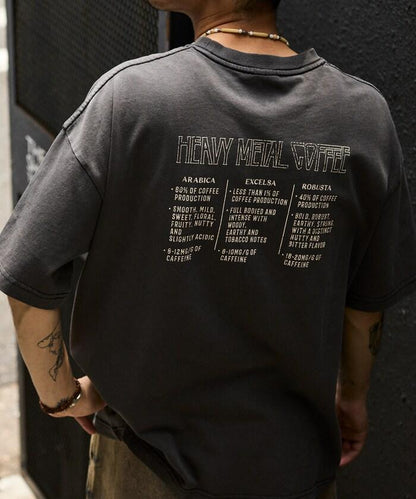 大號剪裁 皮革染色 裂紋印花 圓領T恤 / 重金屬咖啡 【限定推出】