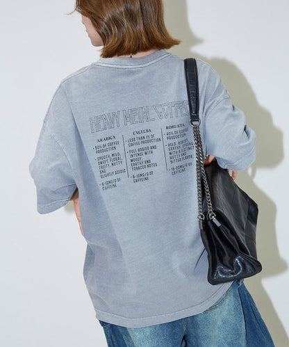 大號剪裁 皮革染色 裂紋印花 圓領T恤 / 重金屬咖啡 【限定推出】