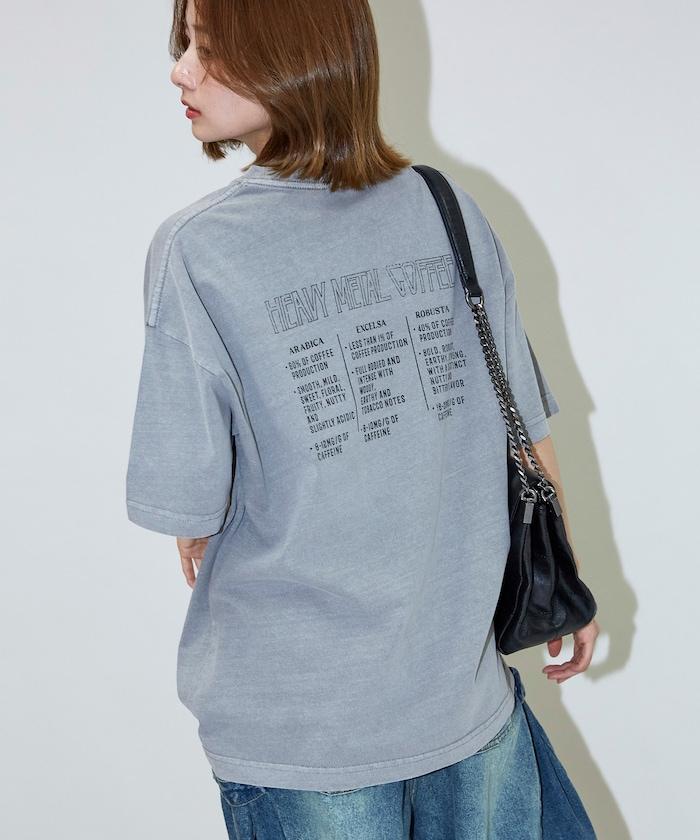 大號剪裁 皮革染色 裂紋印花 圓領T恤 / 重金屬咖啡 【限定推出】