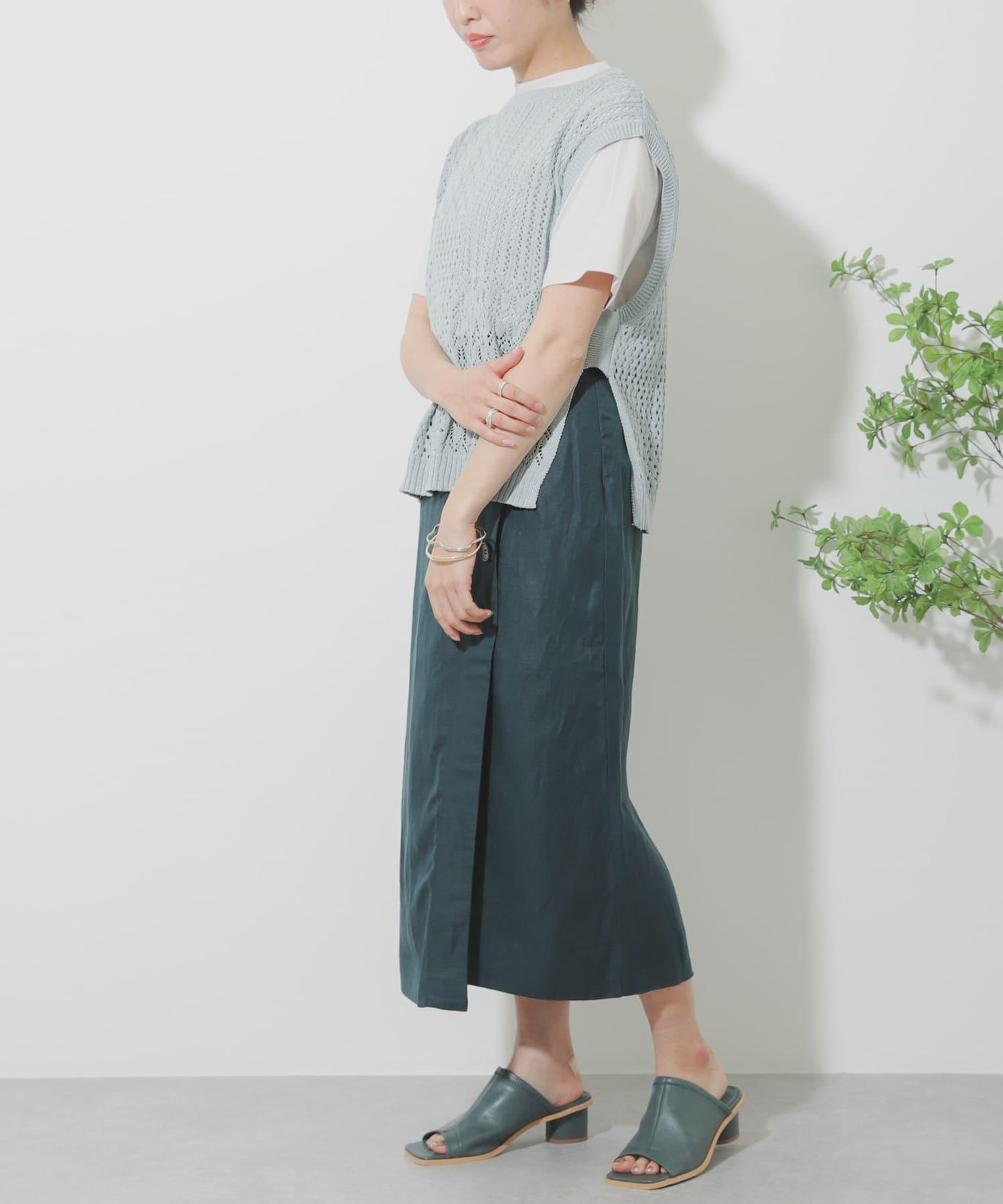 亞麻人造絲裹身裙