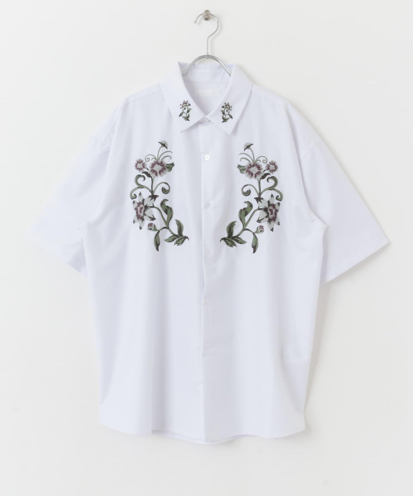 植物刺繡襯衫（五分袖）