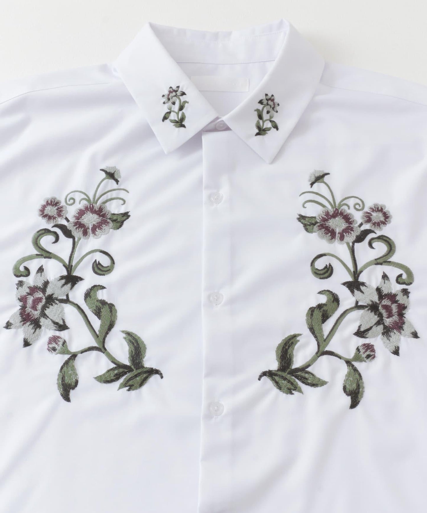 植物刺繡襯衫（五分袖）