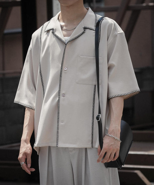 毯邊縫短袖襯衫