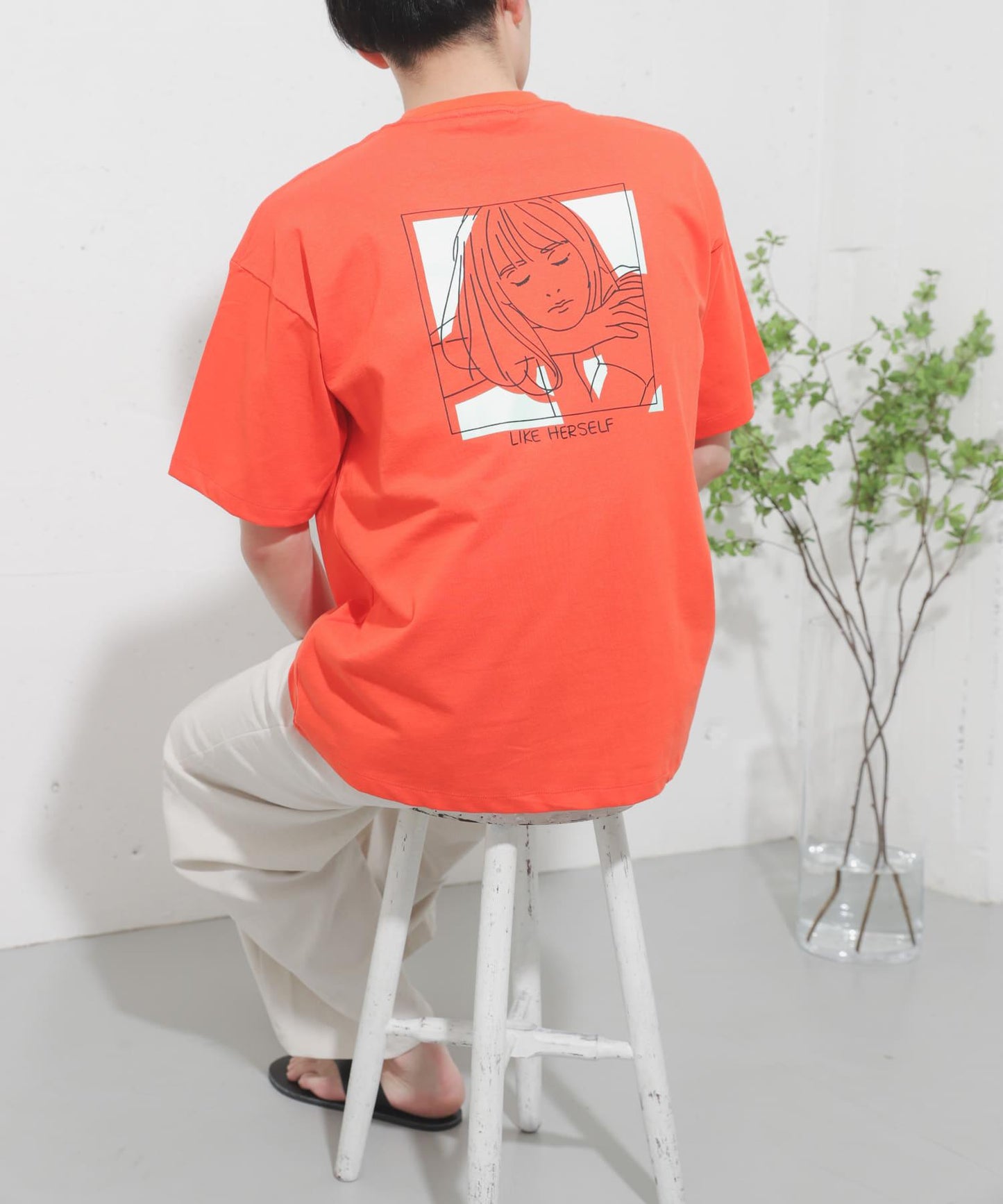 女孩圖案T恤（五分袖）