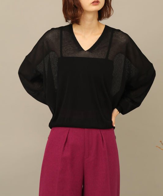 V領寬鬆透視針織衫