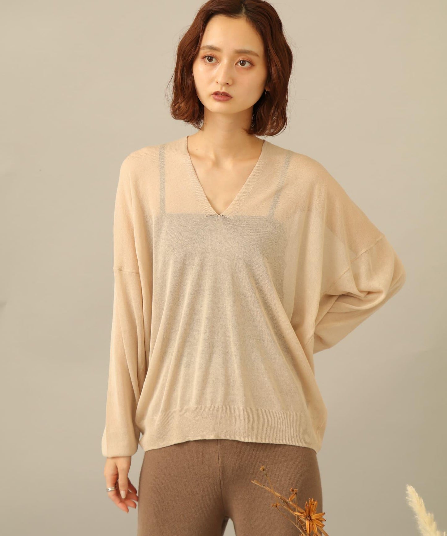 V領寬鬆透視針織衫