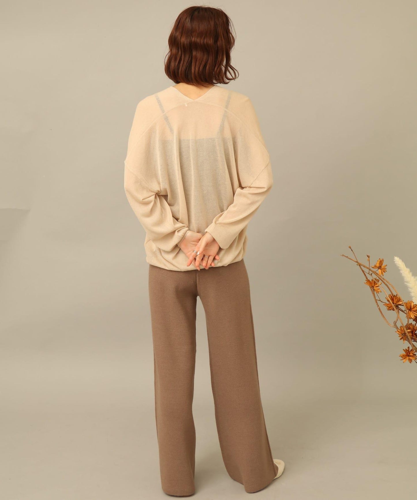 V領寬鬆透視針織衫