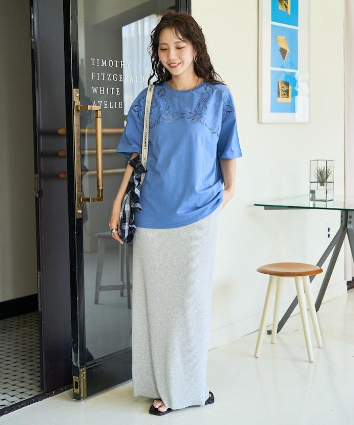 花紋 刺繡 寬鬆 半袖 T恤
