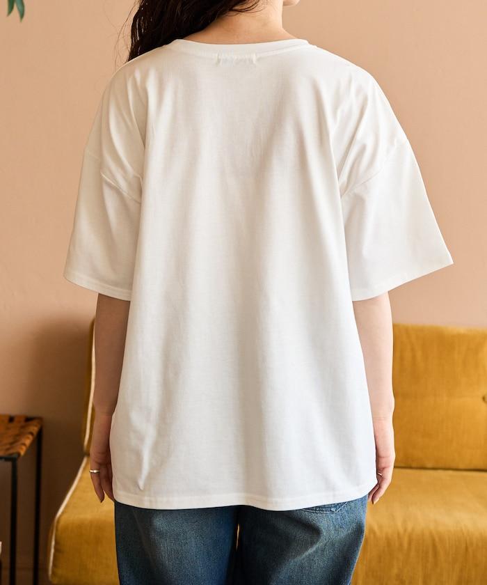 花紋 刺繡 寬鬆 半袖 T恤