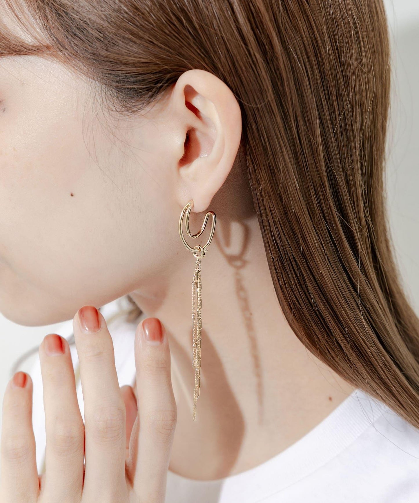 2WAY鏈條橢圓耳環
