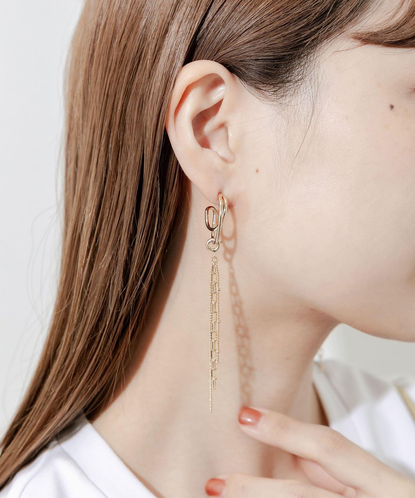 2WAY鏈條橢圓耳環