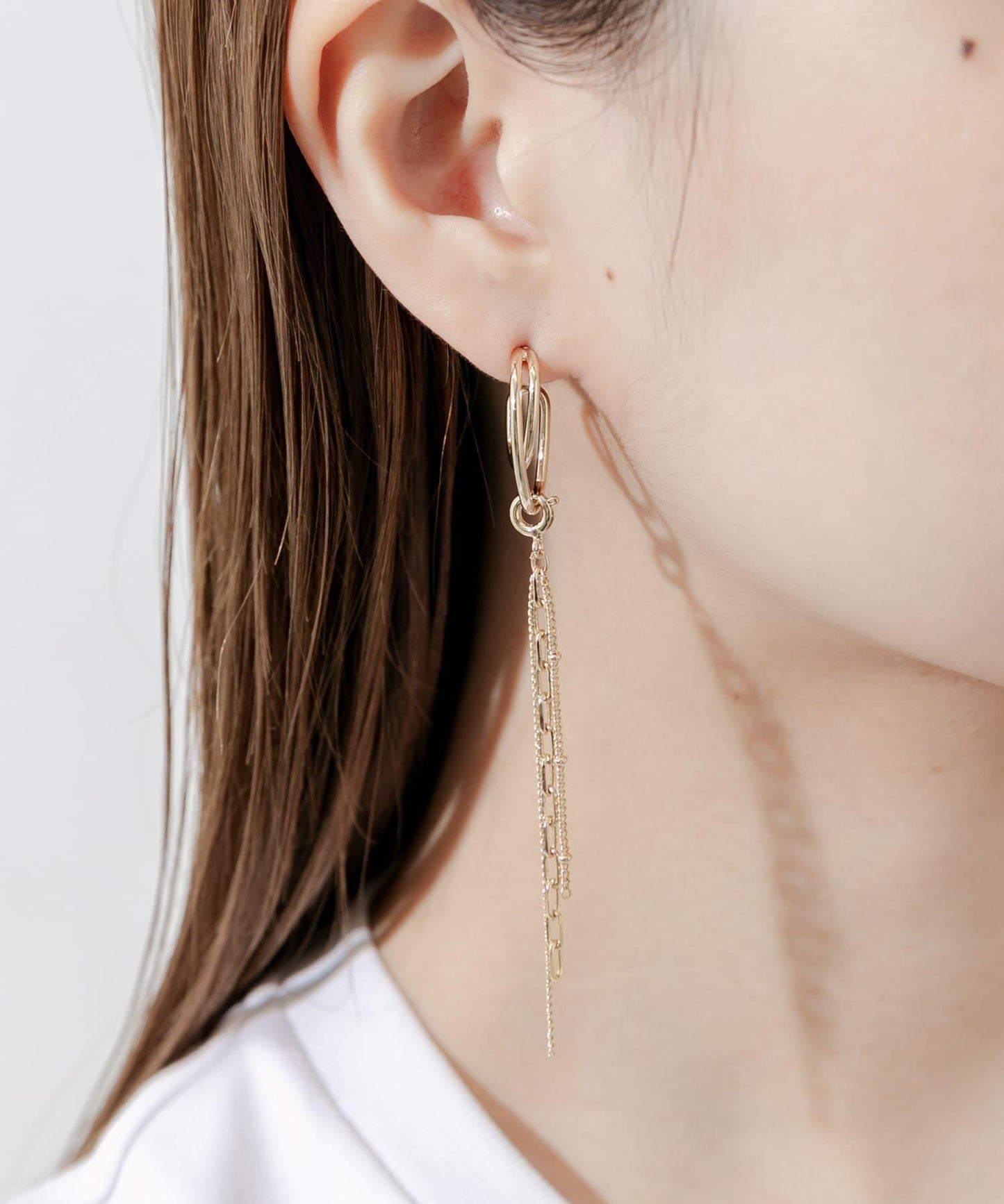 2WAY鏈條橢圓耳環