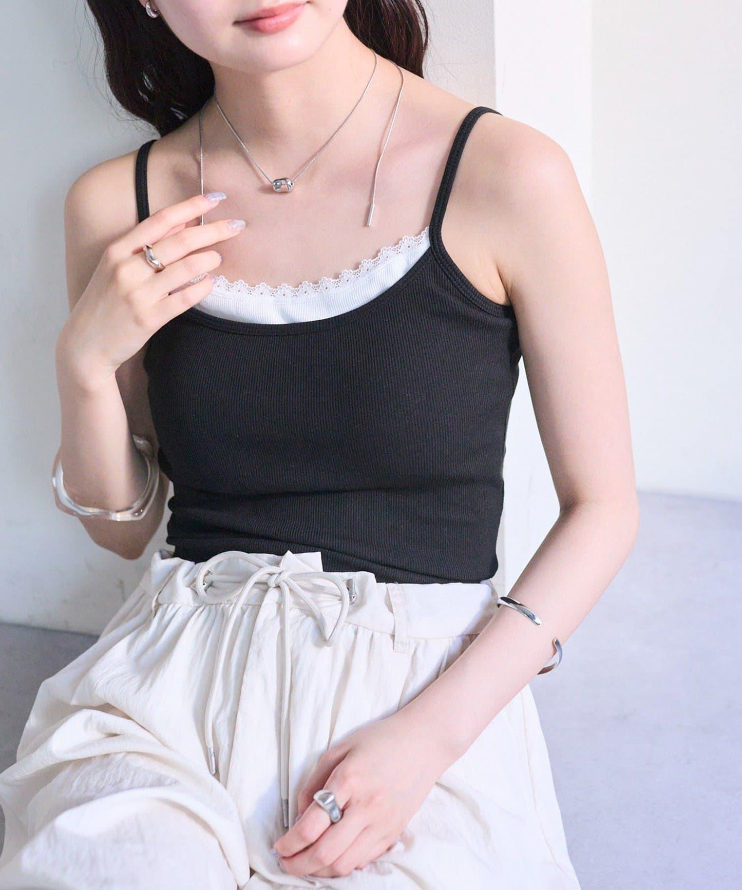 帶墊層疊吊帶背心