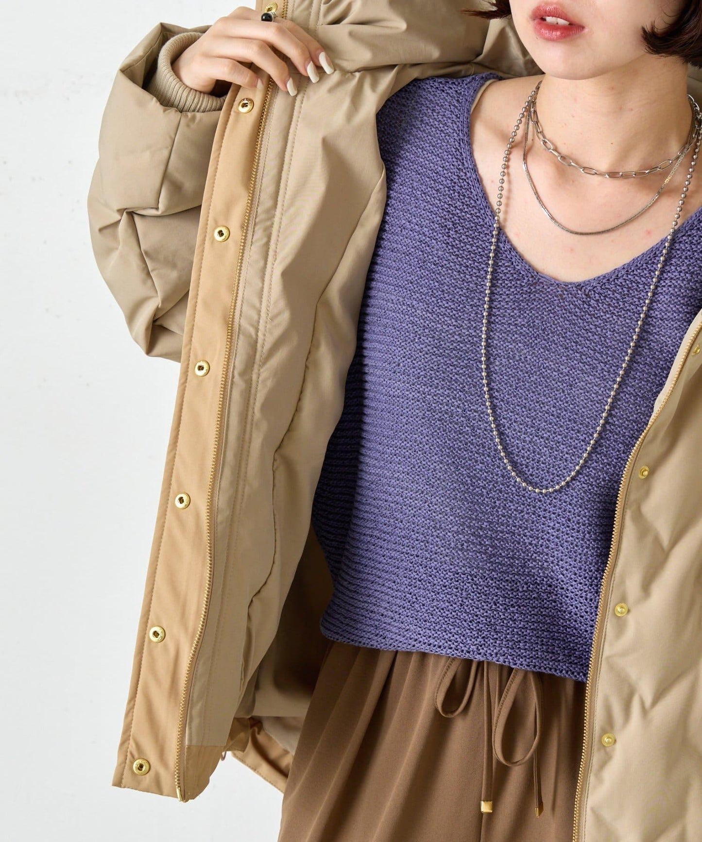 配色連帽羽絨服