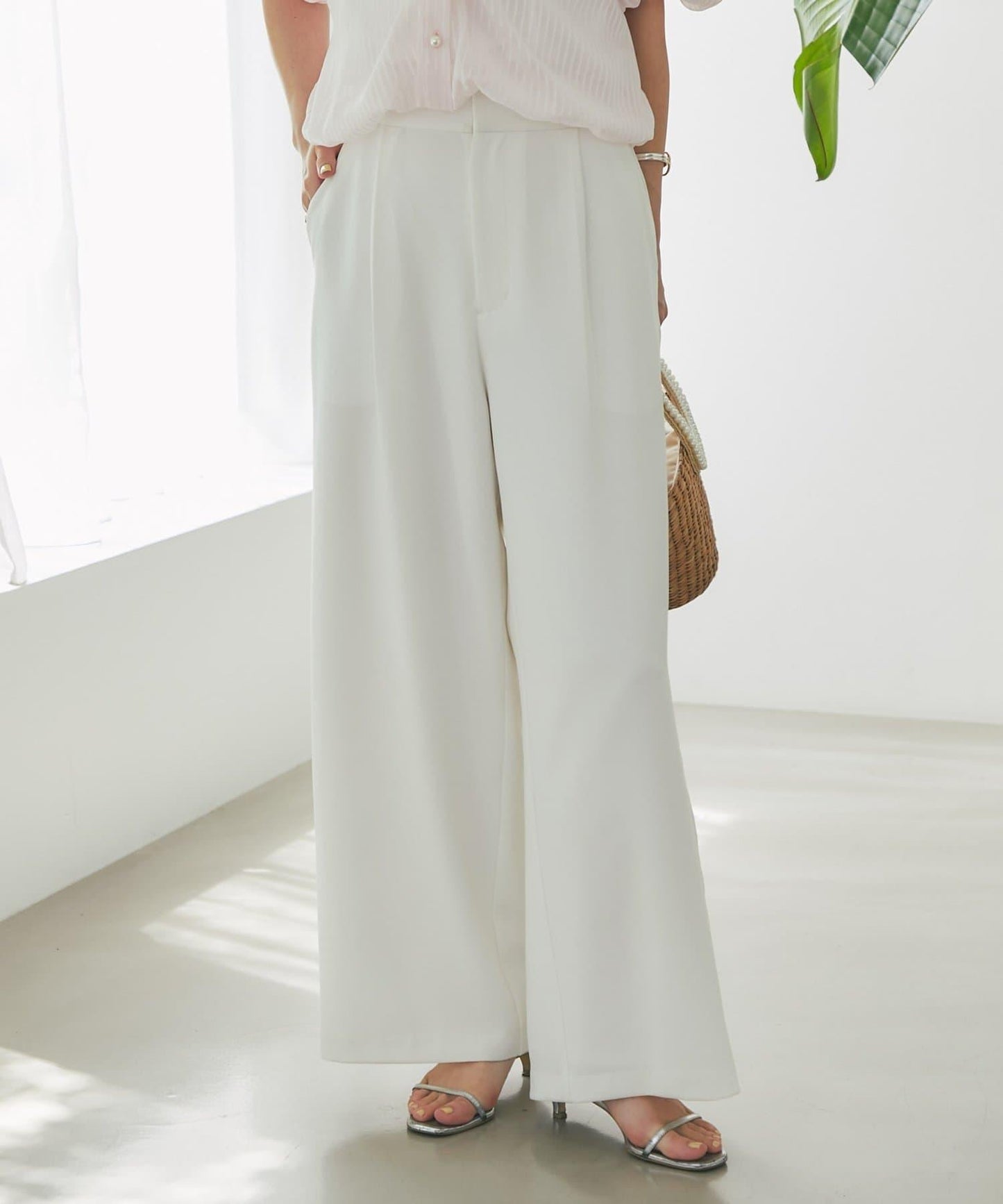 【La boutique BonBon】雙層面料單褶寬腿褲